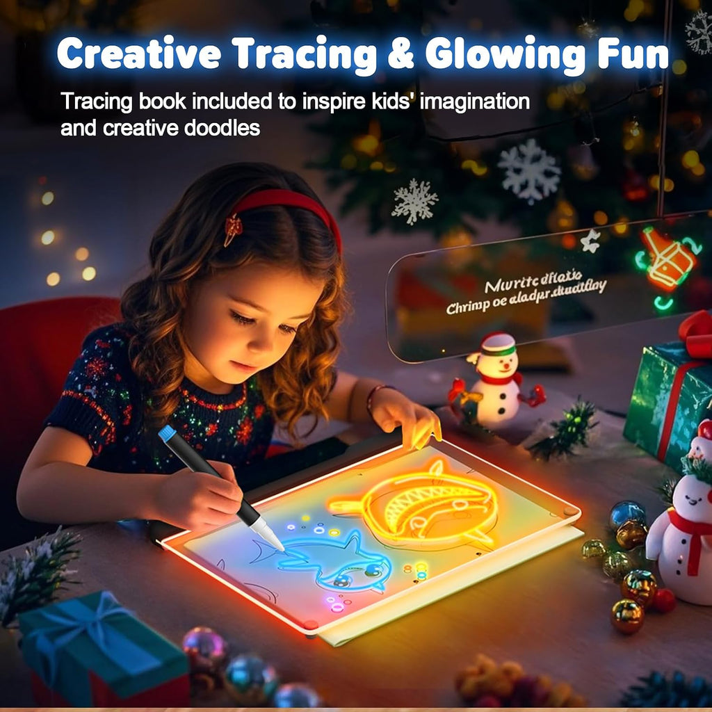 16" Rechargeable LED Drawing Board, 9-Color Light Modes, Neon Art Dry Erase Light up Doodle Glow Pad with Built-In Stand, Sketching Gift Toy for Kids/Girls/Teens, 7 Markers & Tracing Book