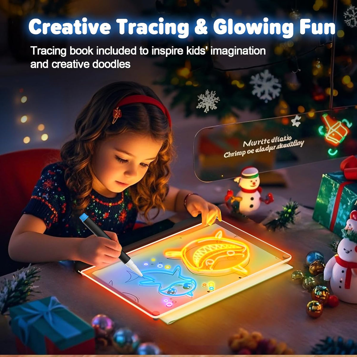 16" Rechargeable LED Drawing Board, 9-Color Light Modes, Neon Art Dry Erase Light up Doodle Glow Pad with Built-In Stand, Sketching Gift Toy for Kids/Girls/Teens, 7 Markers & Tracing Book