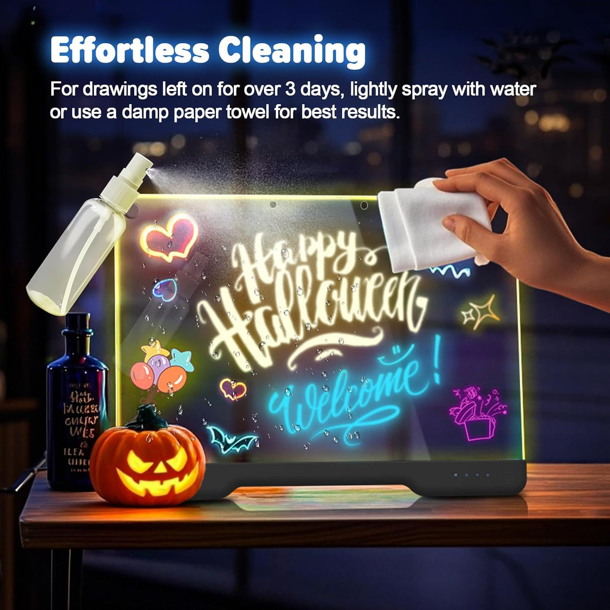 16" Rechargeable LED Drawing Board, 9-Color Light Modes, Neon Art Dry Erase Light up Doodle Glow Pad with Built-In Stand, Sketching Gift Toy for Kids/Girls/Teens, 7 Markers & Tracing Book