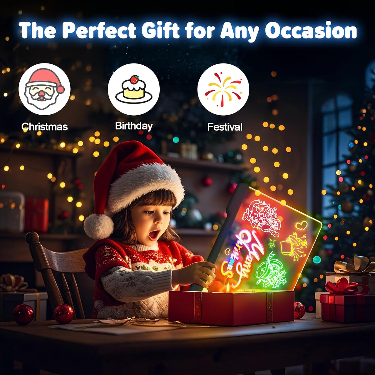 16" Rechargeable LED Drawing Board, 9-Color Light Modes, Neon Art Dry Erase Light up Doodle Glow Pad with Built-In Stand, Sketching Gift Toy for Kids/Girls/Teens, 7 Markers & Tracing Book